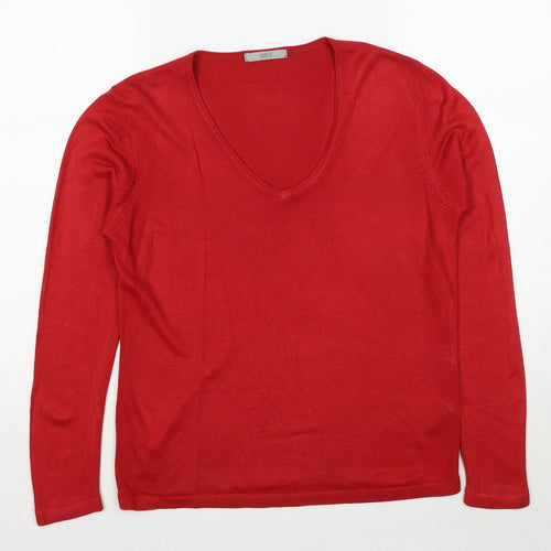 Marks and Spencer Womens Red V-Neck Acrylic Pullover Jumper Size 10