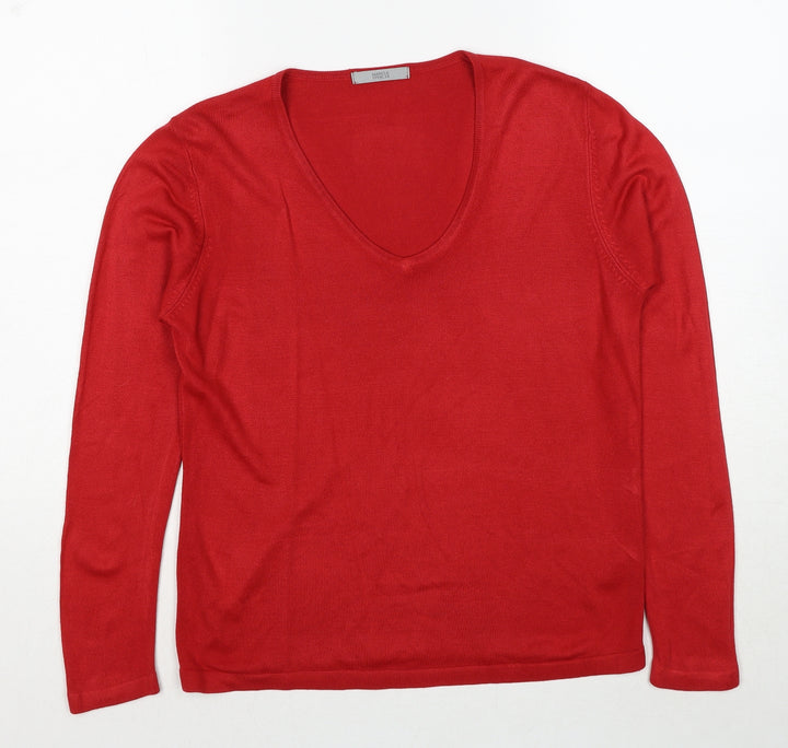 Marks and Spencer Womens Red V-Neck Acrylic Pullover Jumper Size 10