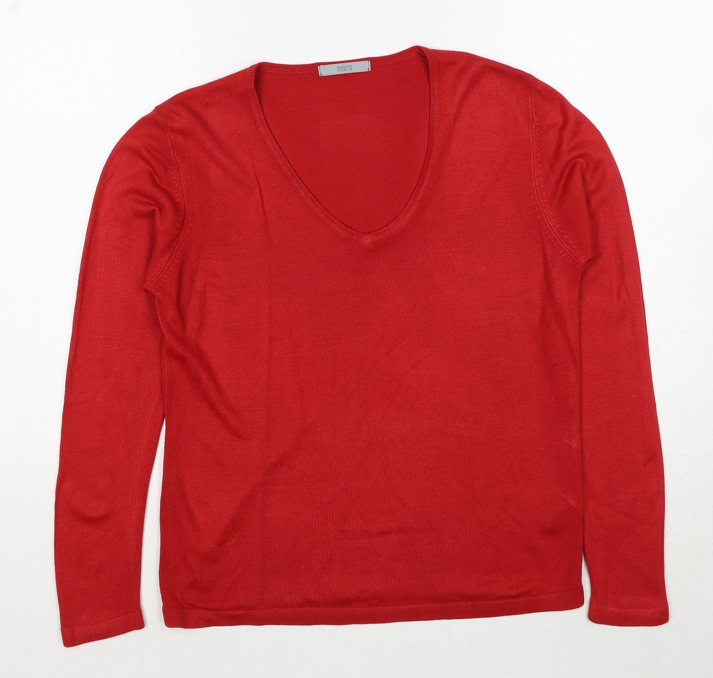 Marks and Spencer Womens Red V-Neck Acrylic Pullover Jumper Size 10