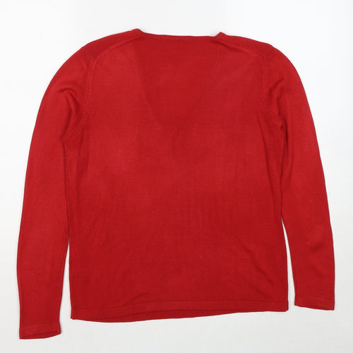 Marks and Spencer Womens Red V-Neck Acrylic Pullover Jumper Size 10