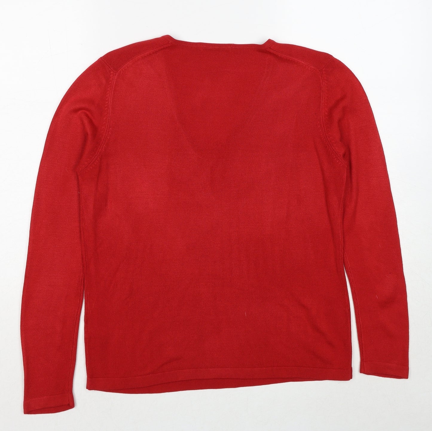 Marks and Spencer Womens Red V-Neck Acrylic Pullover Jumper Size 10