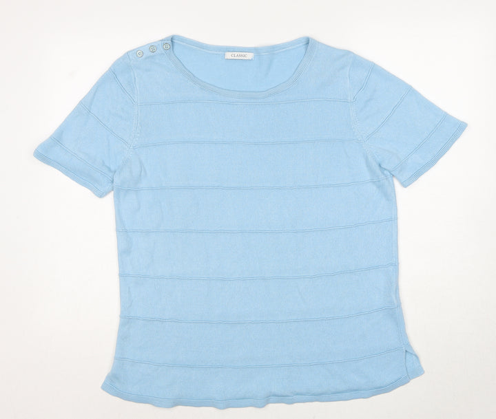 Marks and Spencer Womens Blue Round Neck Striped Acrylic Pullover Jumper Size 16