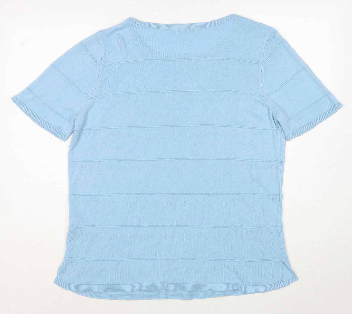 Marks and Spencer Womens Blue Round Neck Striped Acrylic Pullover Jumper Size 16
