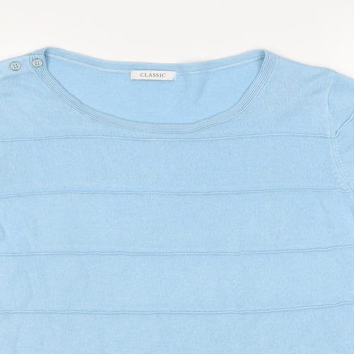 Marks and Spencer Womens Blue Round Neck Striped Acrylic Pullover Jumper Size 16