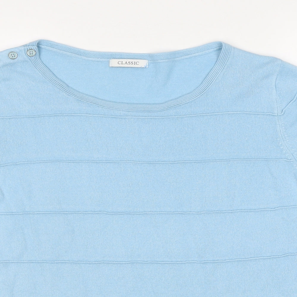 Marks and Spencer Womens Blue Round Neck Striped Acrylic Pullover Jumper Size 16