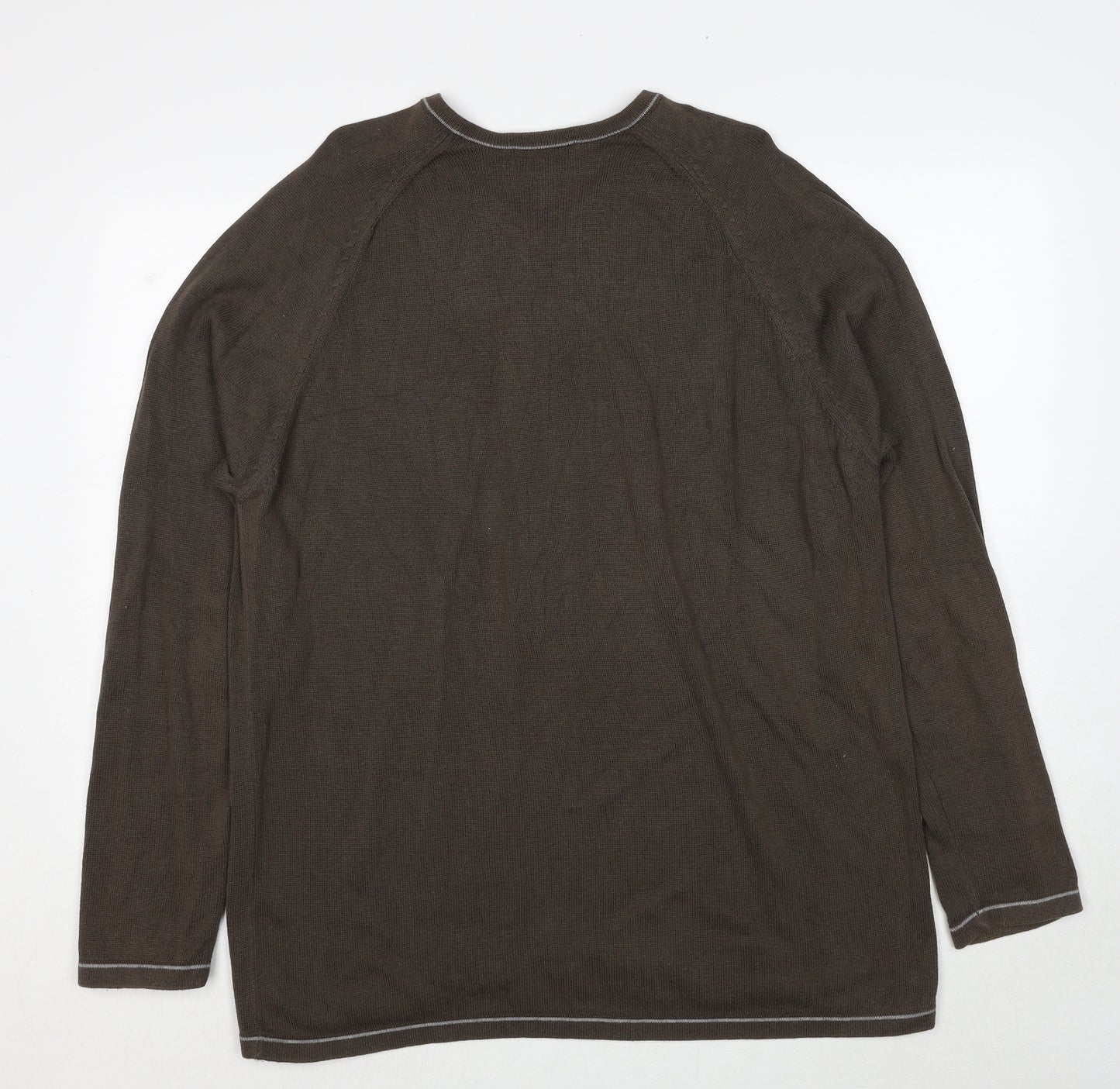 Marks and Spencer Mens Brown V-Neck Cotton Pullover Jumper Size XL Long Sleeve