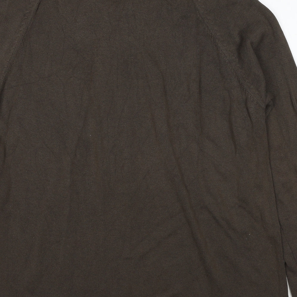 Marks and Spencer Mens Brown V-Neck Cotton Pullover Jumper Size XL Long Sleeve