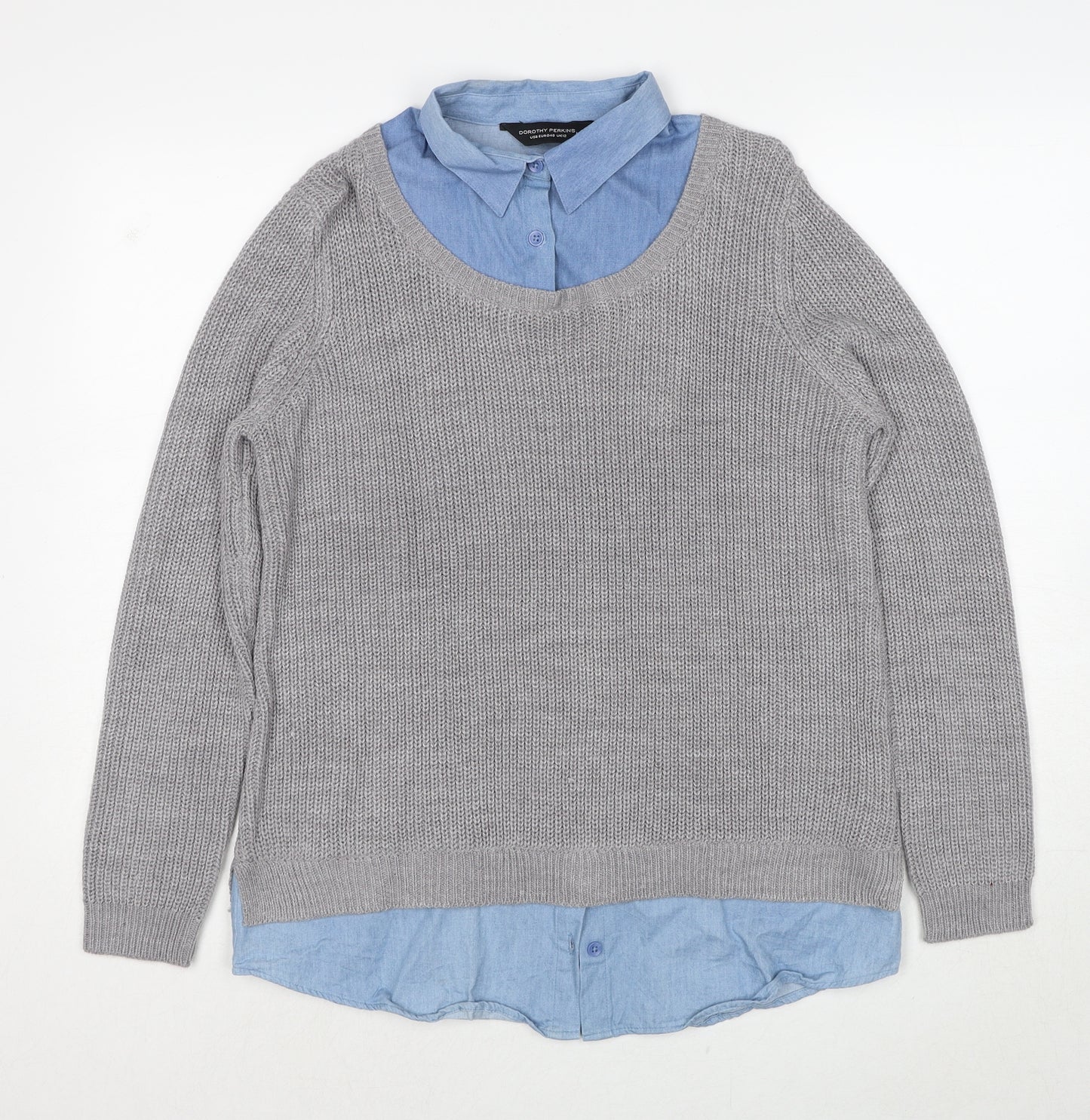 Dorothy Perkins Womens Grey Collared Acrylic Pullover Jumper Size 12 - Shirt Insert