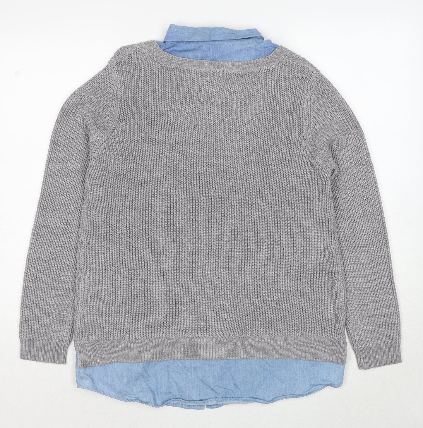Dorothy Perkins Womens Grey Collared Acrylic Pullover Jumper Size 12 - Shirt Insert