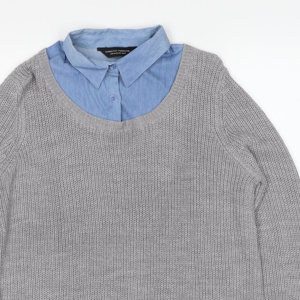 Dorothy Perkins Womens Grey Collared Acrylic Pullover Jumper Size 12 - Shirt Insert