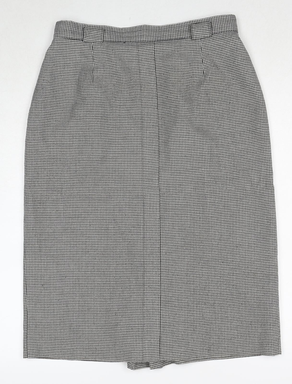 Marks and Spencer Womens Black Geometric Polyester A-Line Skirt Size 16 Zip - Houndstooth Pattern