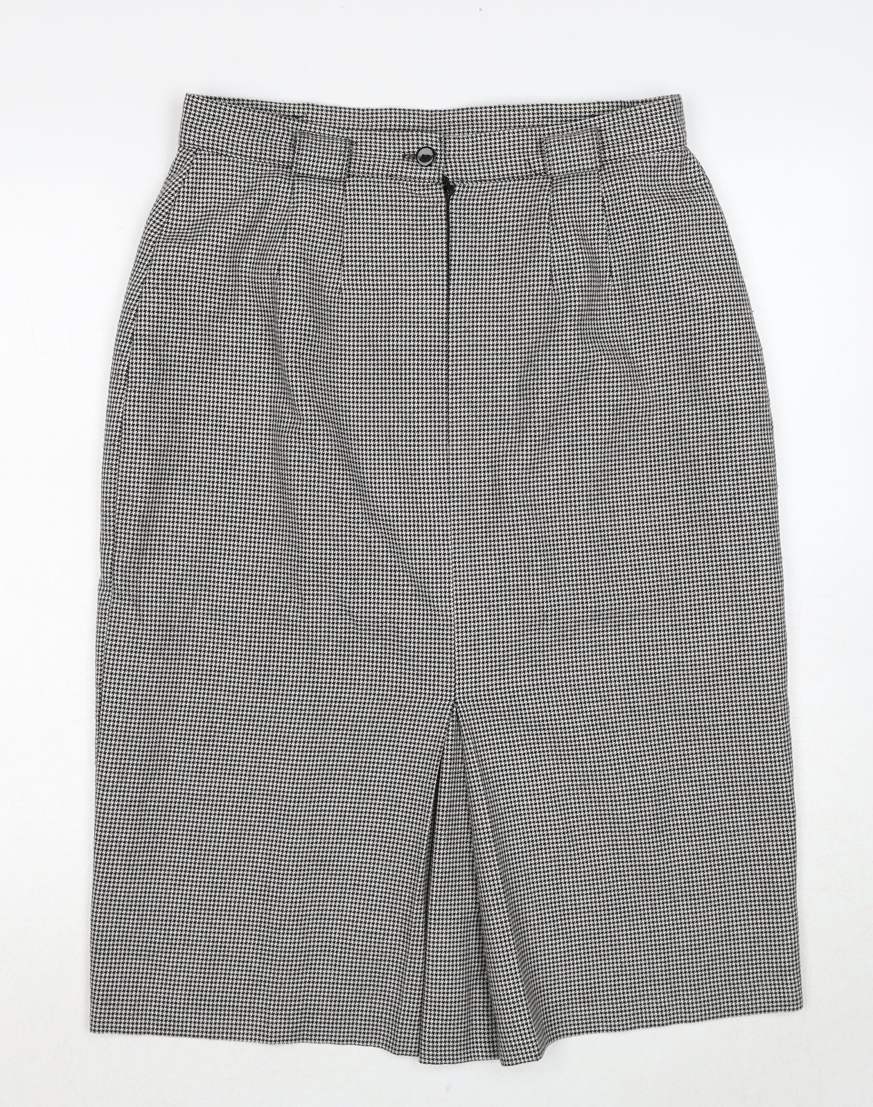 Marks and Spencer Womens Black Geometric Polyester A-Line Skirt Size 16 Zip - Houndstooth Pattern