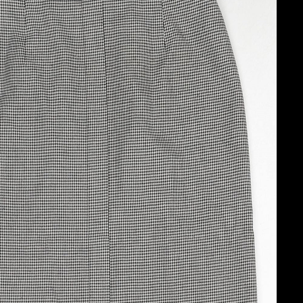 Marks and Spencer Womens Black Geometric Polyester A-Line Skirt Size 16 Zip - Houndstooth Pattern