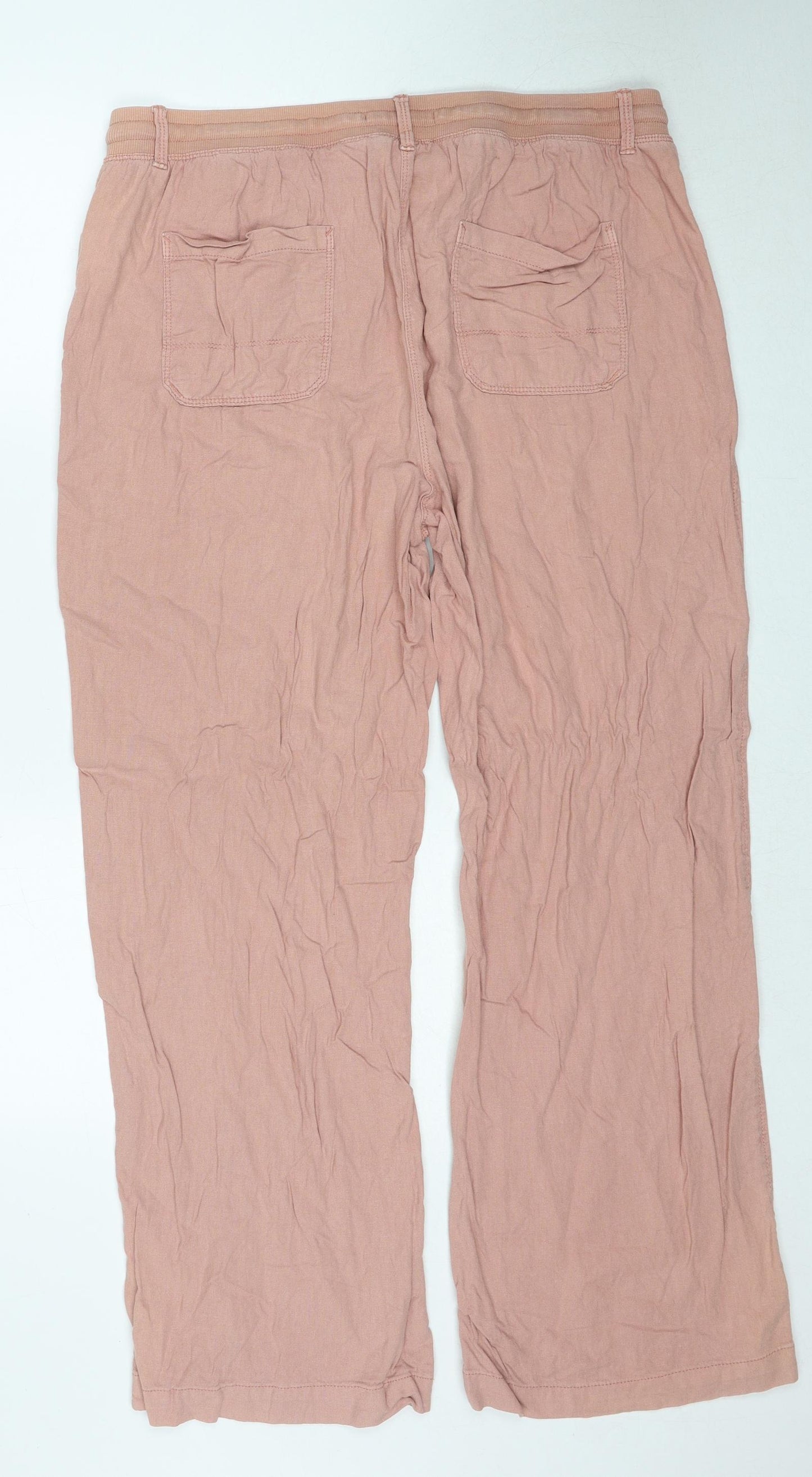 Marks and Spencer Womens Pink Linen Trousers Size 16 Regular Drawstring