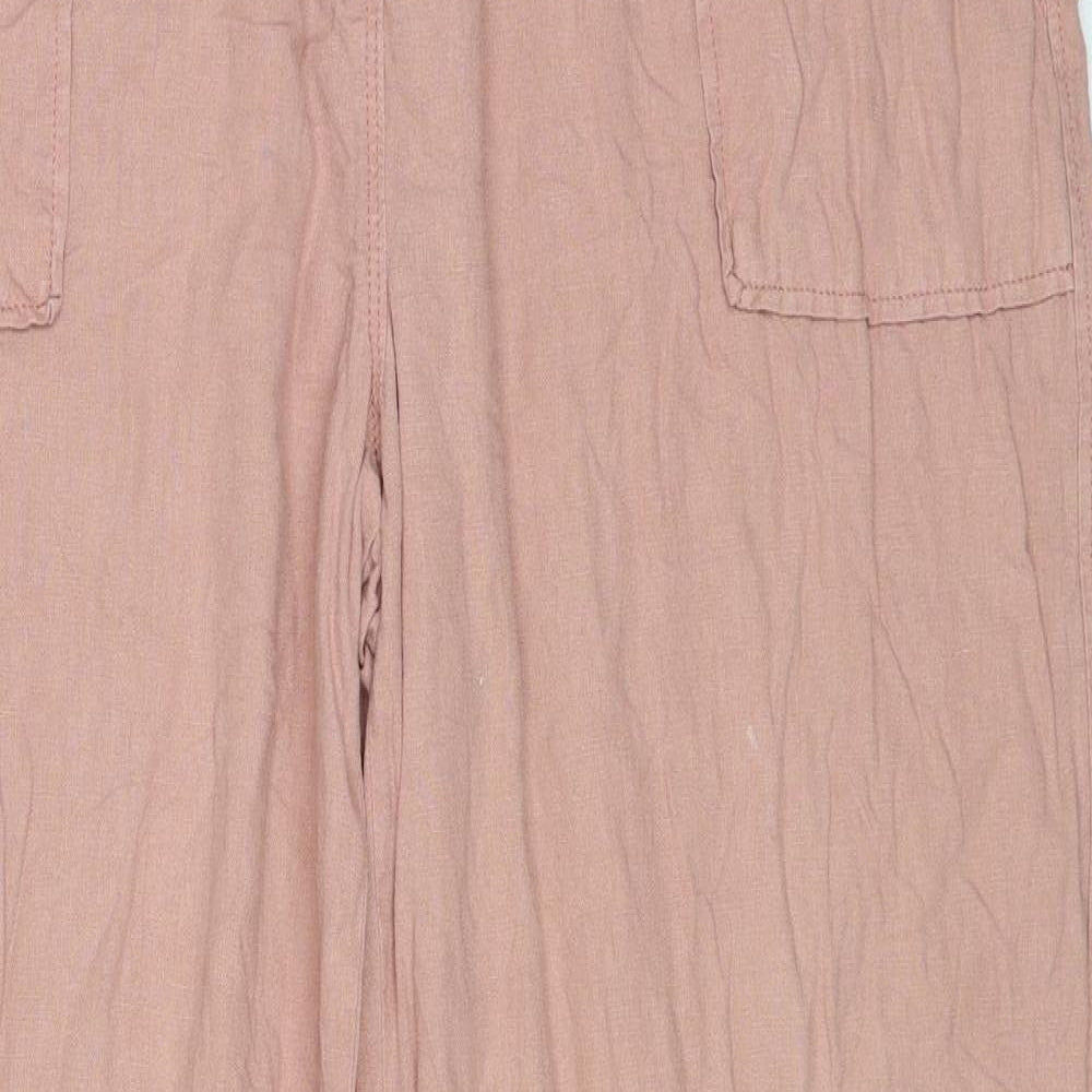 Marks and Spencer Womens Pink Linen Trousers Size 16 Regular Drawstring