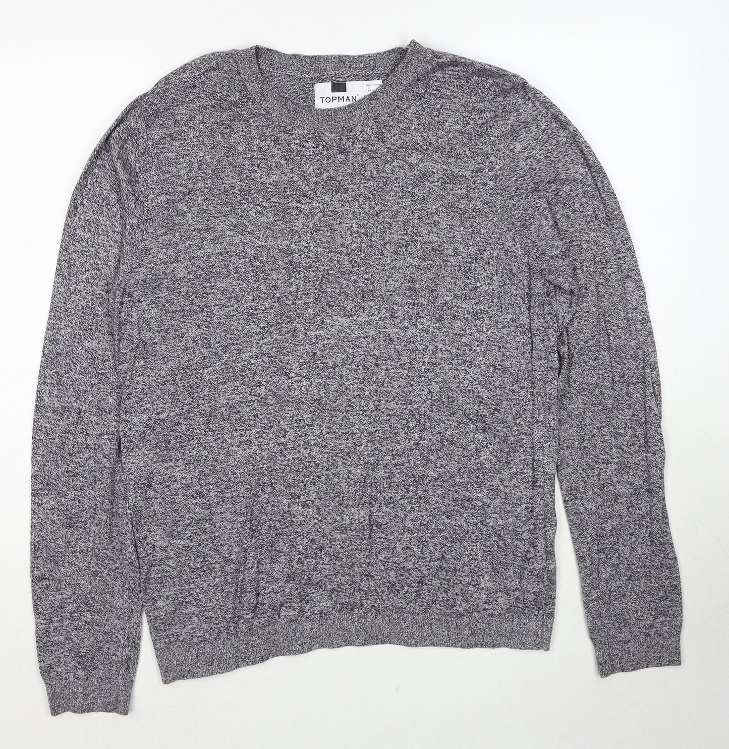 Topman Mens Grey Round Neck Cotton Pullover Jumper Size S Long Sleeve