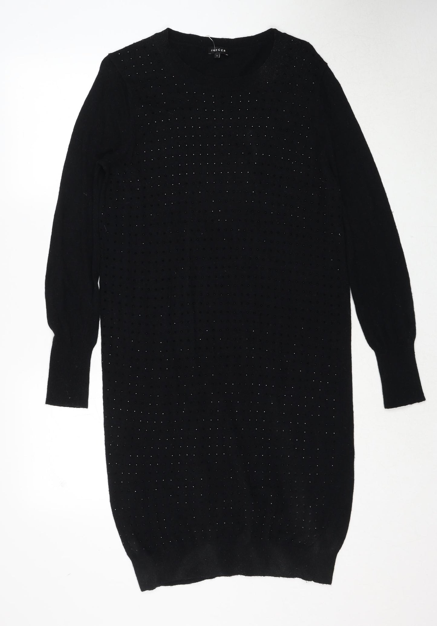 Jaeger Womens Black Viscose Jumper Dress Size S Round Neck Pullover