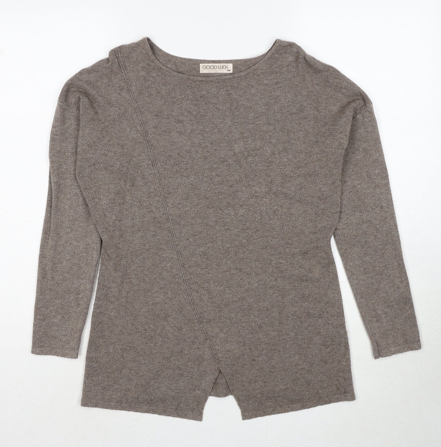 Good Luck Womens Beige Round Neck Viscose Pullover Jumper Size S