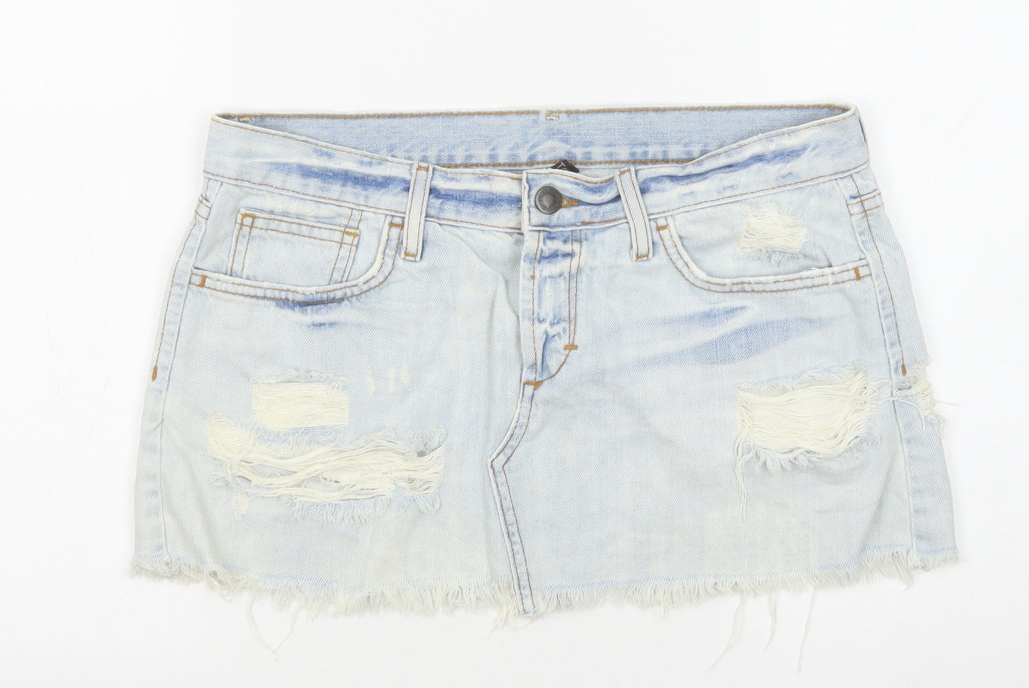 Topshop Womens Blue Cotton Mini Skirt Size 10 Zip