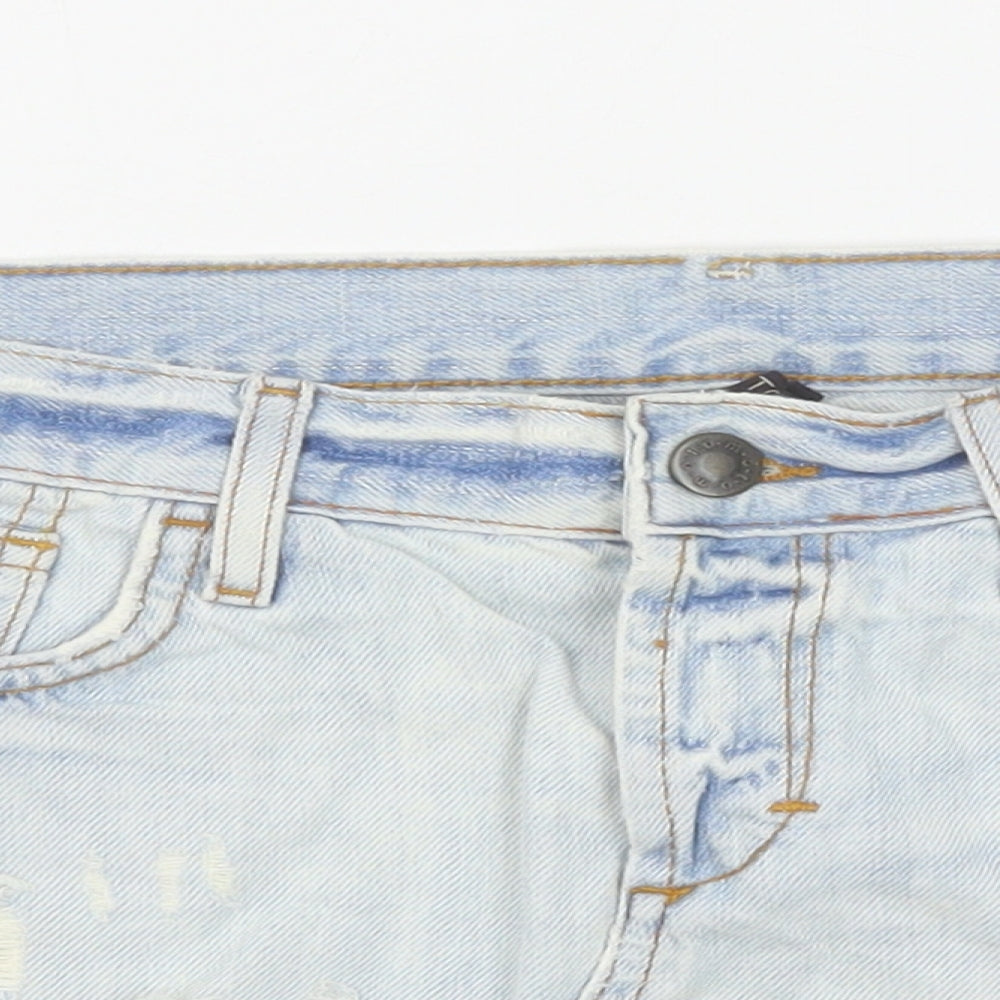 Topshop Womens Blue Cotton Mini Skirt Size 10 Zip