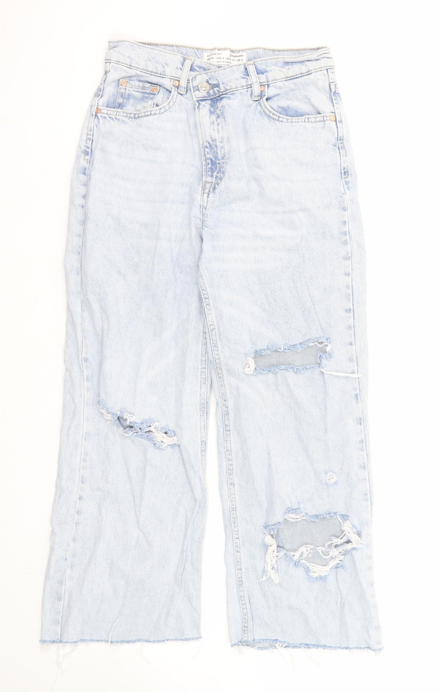 Stradivarius Womens Blue Cotton Straight Jeans Size 6 Regular Zip