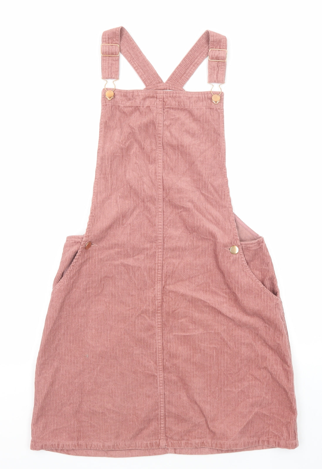 Marks and Spencer Girls Pink Cotton Pinafore/Dungaree Dress Size 13-14 Years Square Neck Button