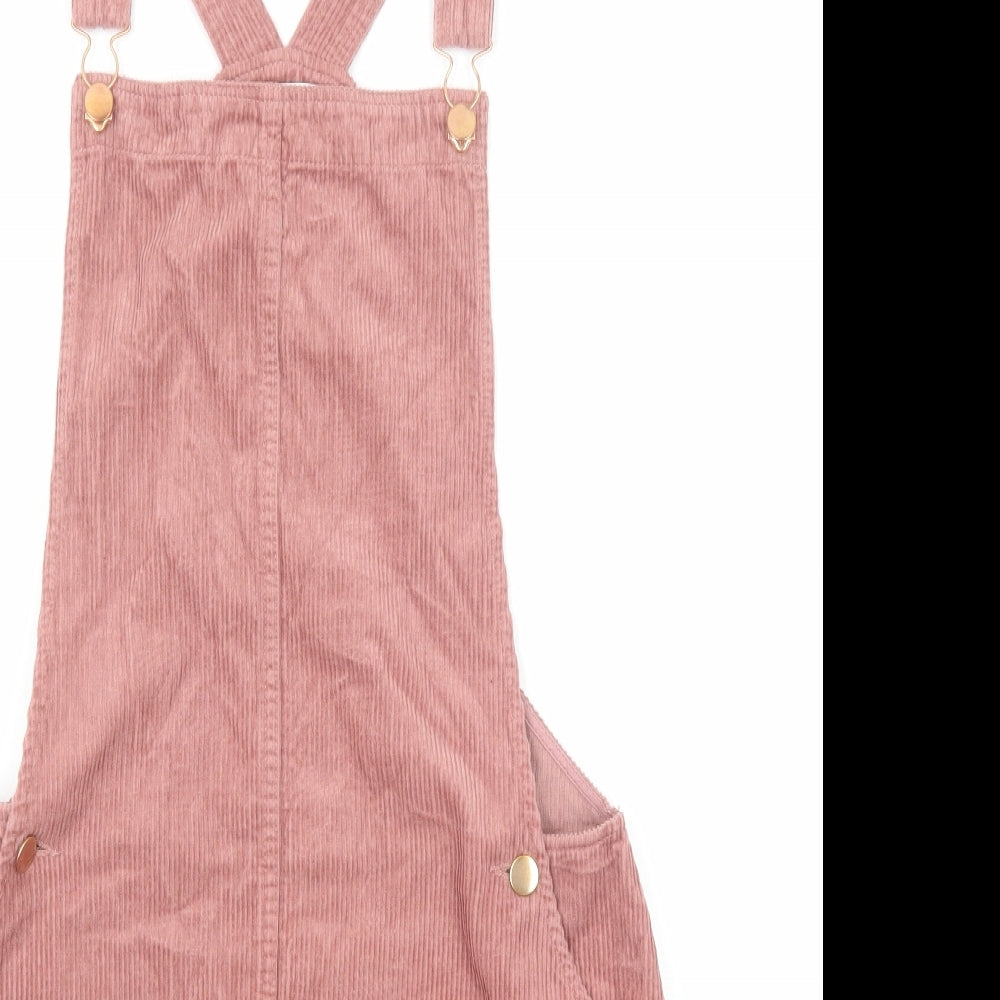 Marks and Spencer Girls Pink Cotton Pinafore/Dungaree Dress Size 13-14 Years Square Neck Button