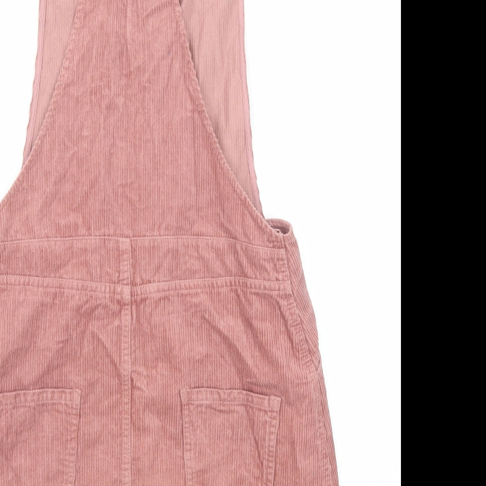 Marks and Spencer Girls Pink Cotton Pinafore/Dungaree Dress Size 13-14 Years Square Neck Button