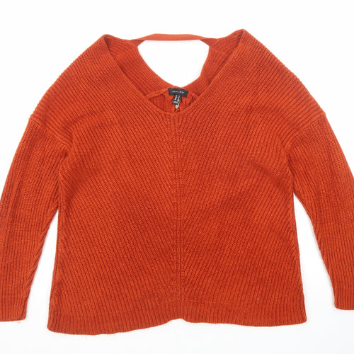 New Look Womens Orange V-Neck Acrylic Pullover Jumper Size M