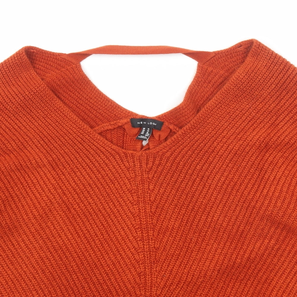 New Look Womens Orange V-Neck Acrylic Pullover Jumper Size M