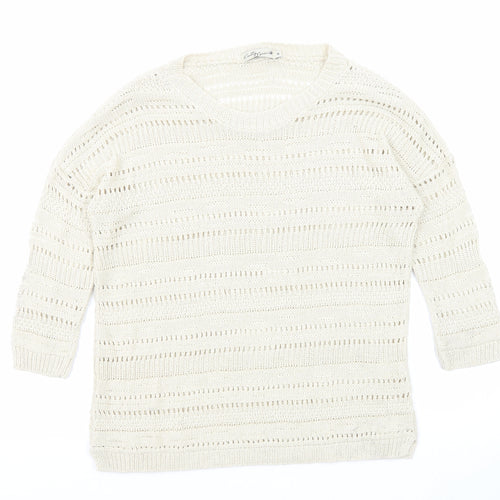 Knitty Noran Womens Beige Round Neck Acrylic Pullover Jumper Size M