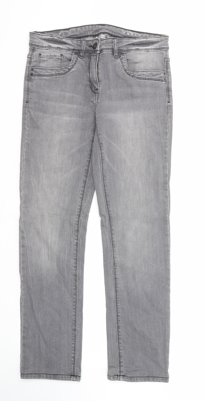 Up Fashion Womens Grey Cotton Straight Jeans Size 8 Regular Zip