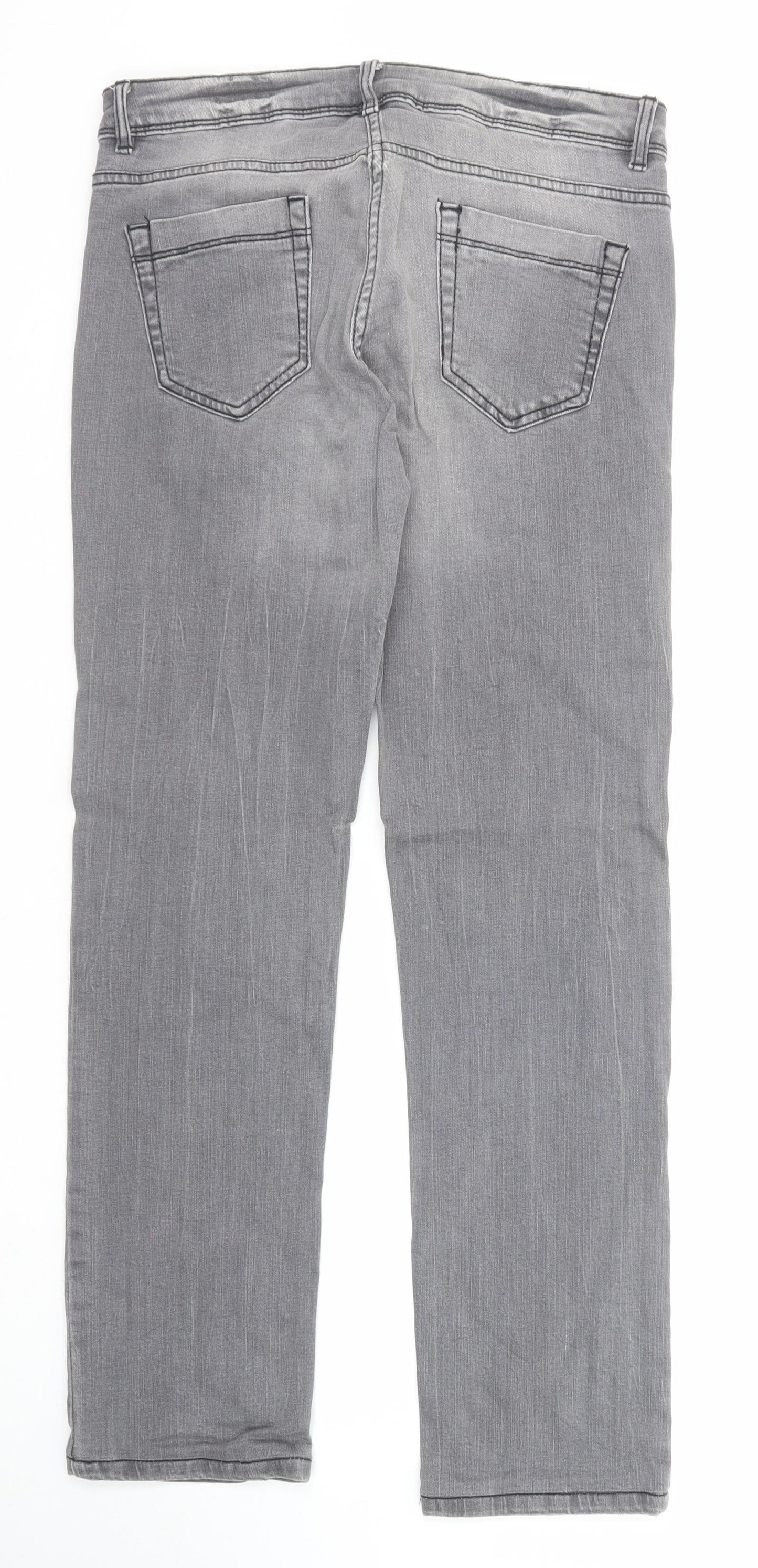 Up Fashion Womens Grey Cotton Straight Jeans Size 8 Regular Zip