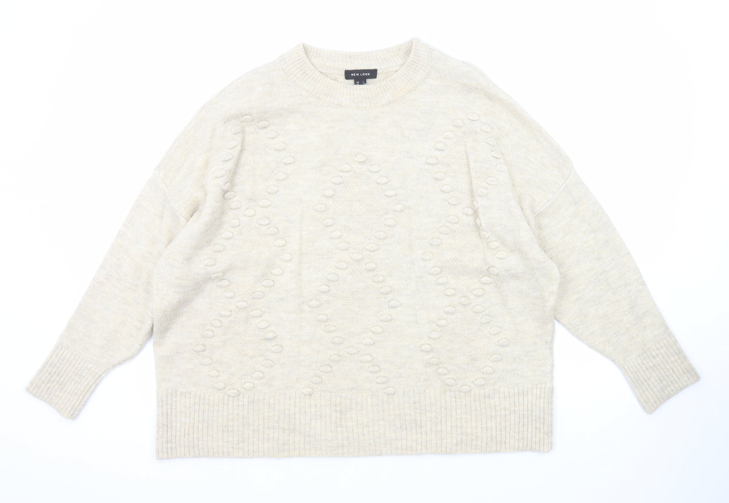 New Look Womens Beige Round Neck Acrylic Pullover Jumper Size L