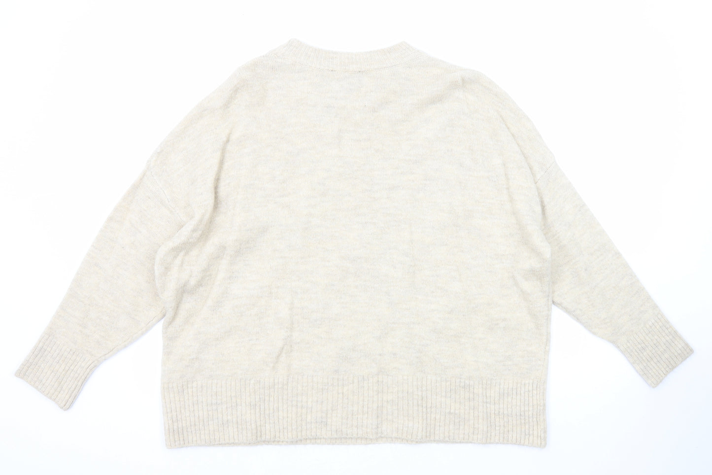 New Look Womens Beige Round Neck Acrylic Pullover Jumper Size L