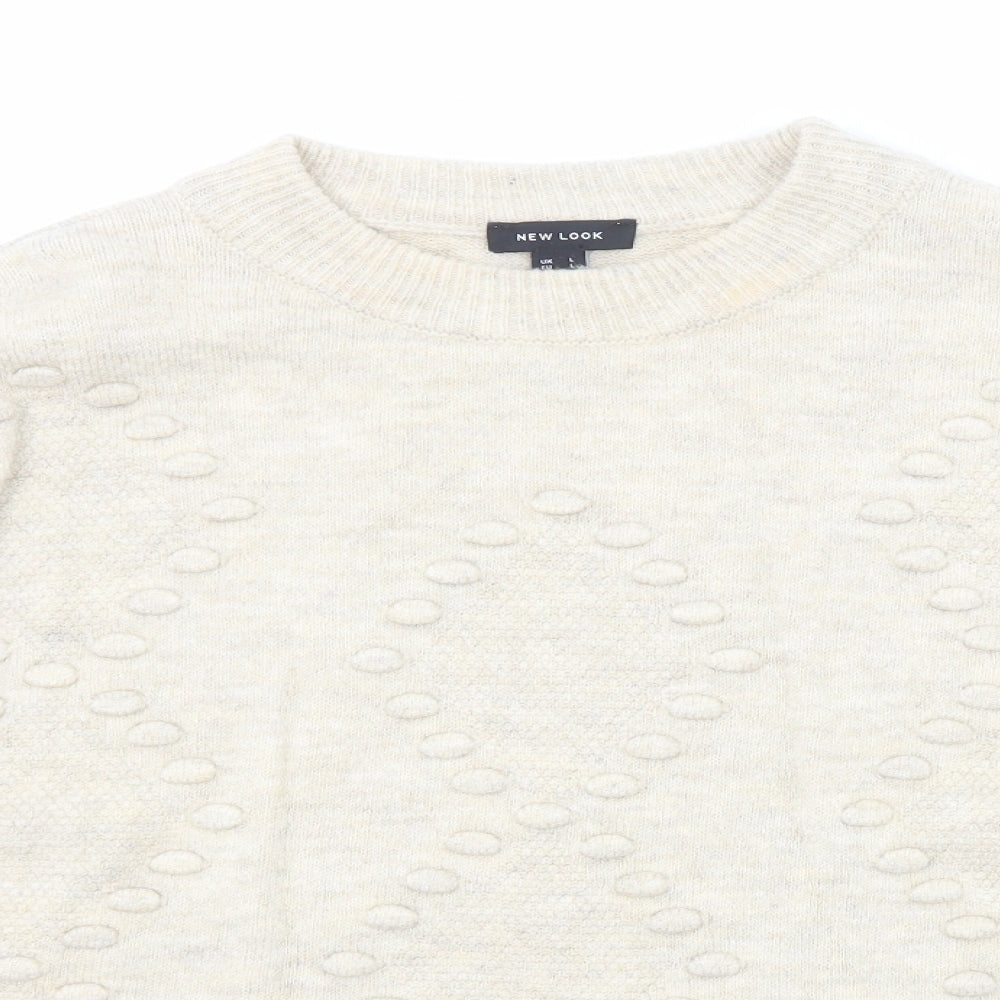 New Look Womens Beige Round Neck Acrylic Pullover Jumper Size L