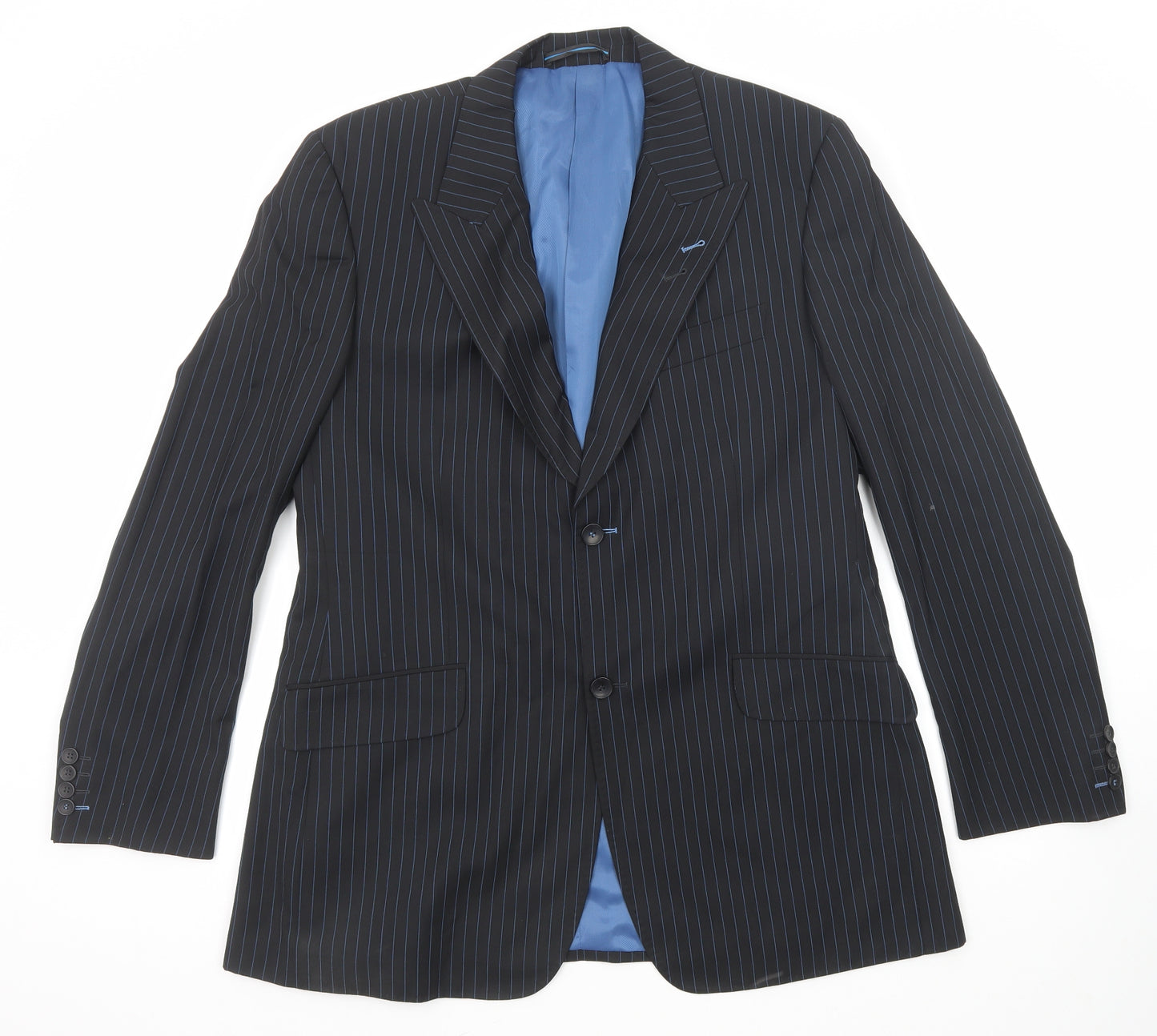 Red Herring Mens Black Striped Polyester Jacket Suit Jacket Size 40 Regular