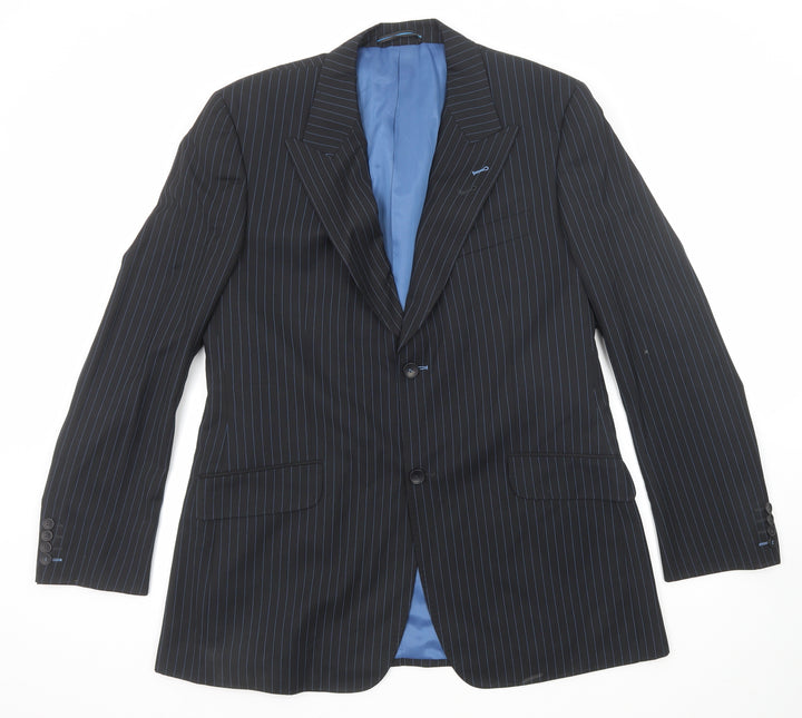 Red Herring Mens Black Striped Polyester Jacket Suit Jacket Size 40 Regular