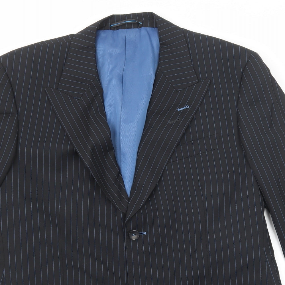 Red Herring Mens Black Striped Polyester Jacket Suit Jacket Size 40 Regular