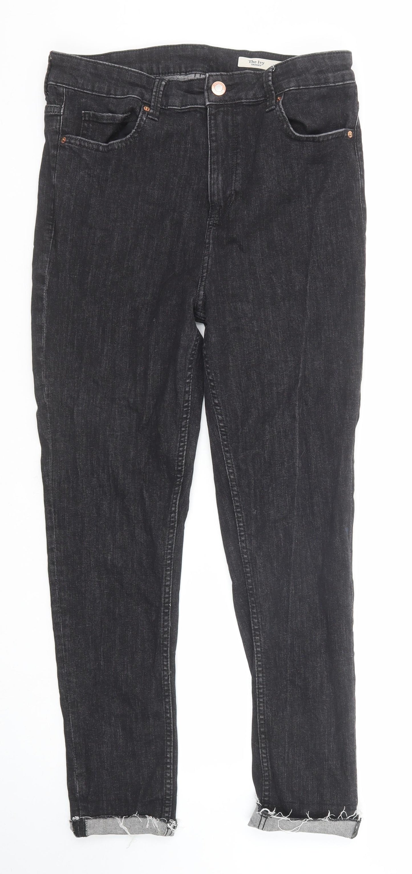 Marks and Spencer Womens Black Cotton Straight Jeans Size 14 Regular Zip