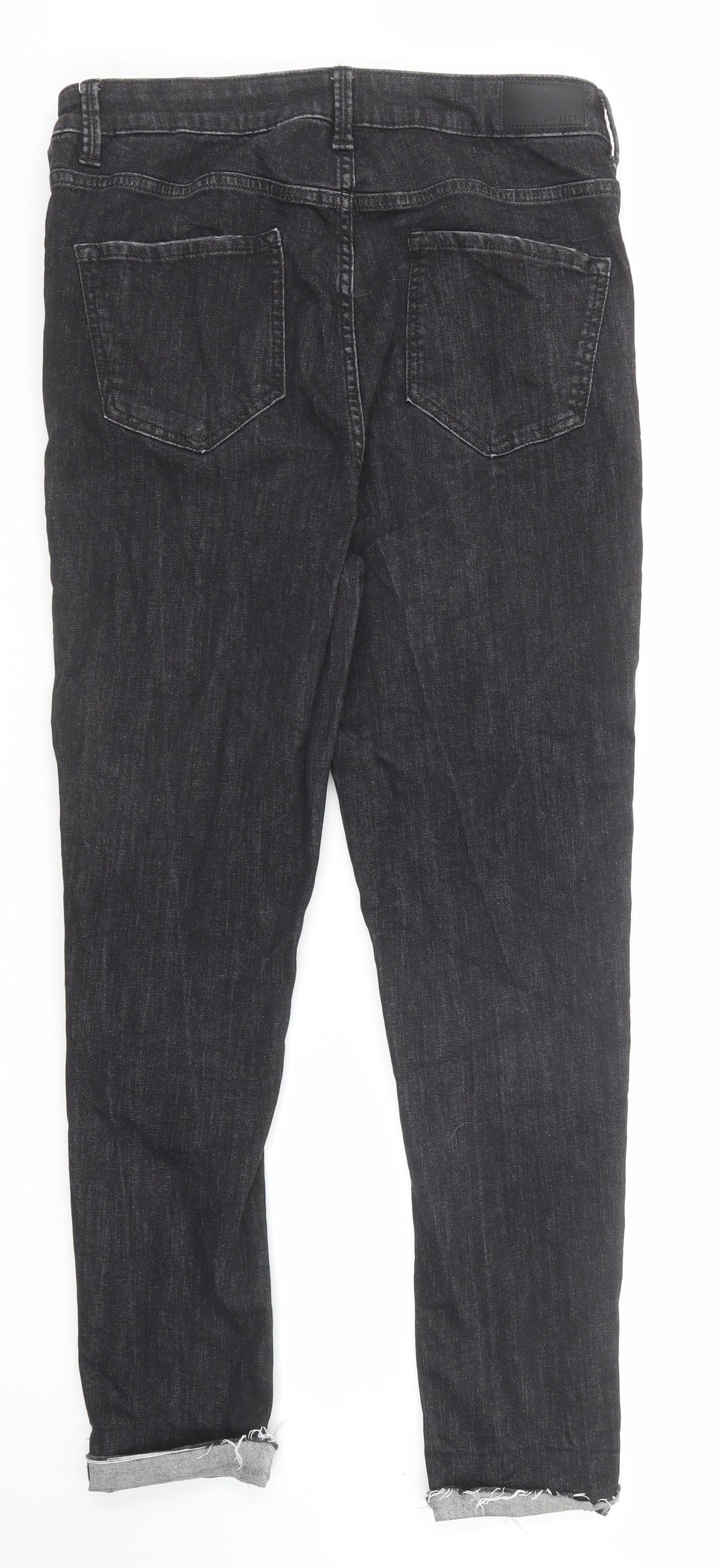 Marks and Spencer Womens Black Cotton Straight Jeans Size 14 Regular Zip