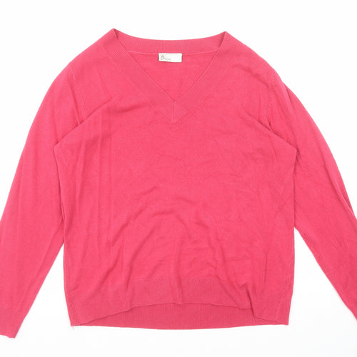 BHS Womens Pink V-Neck Acrylic Pullover Jumper Size 20