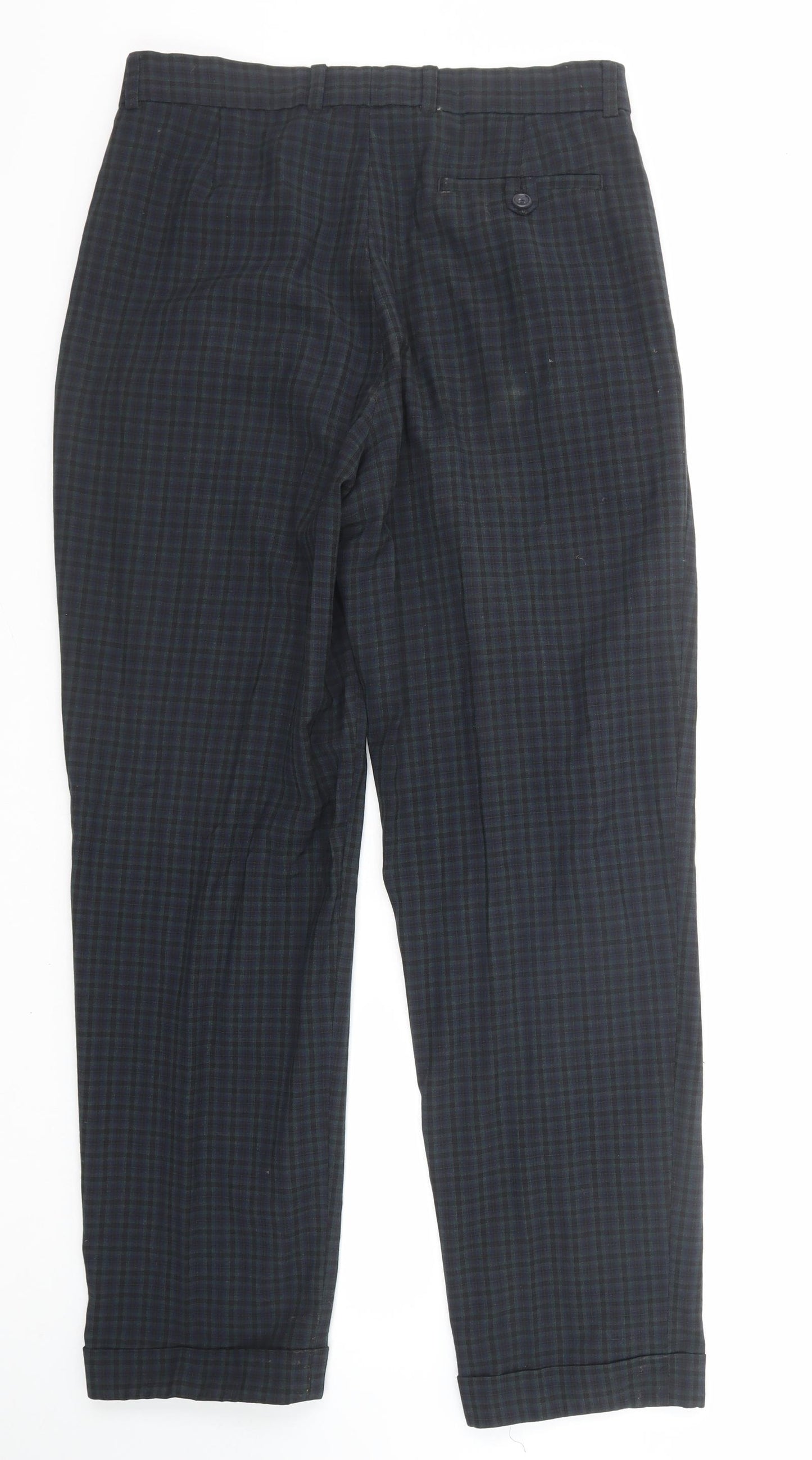 Marks and Spencer Mens Blue Check Polyester Trousers Size 32 in L31 in Regular Zip