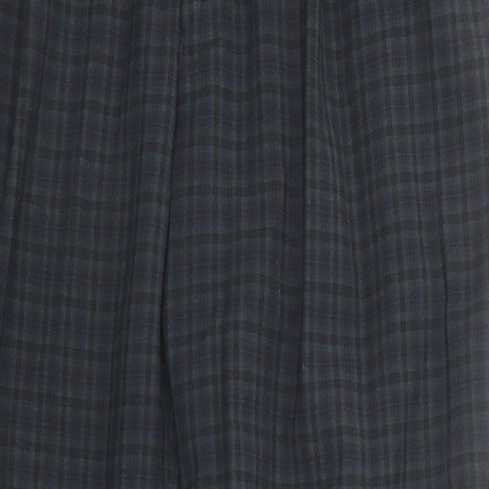 Marks and Spencer Mens Blue Check Polyester Trousers Size 32 in L31 in Regular Zip