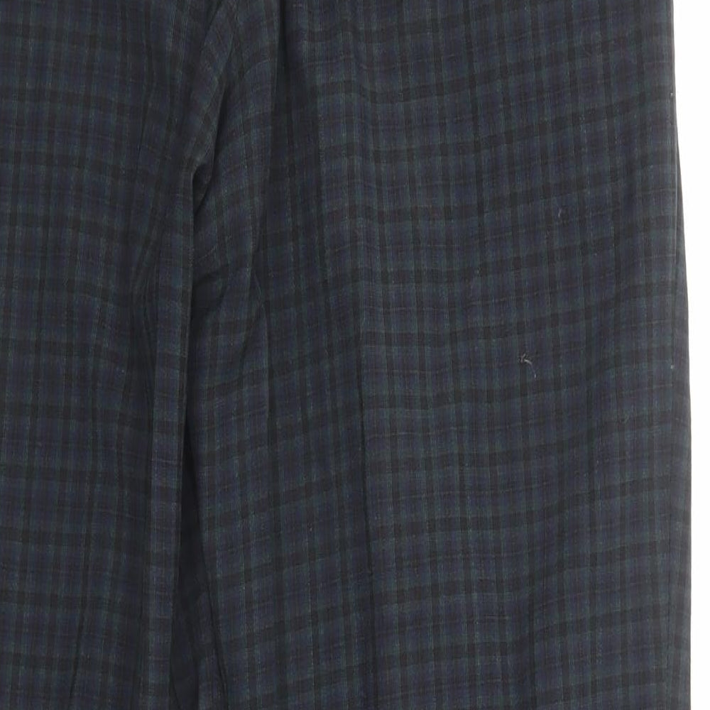 Marks and Spencer Mens Blue Check Polyester Trousers Size 32 in L31 in Regular Zip