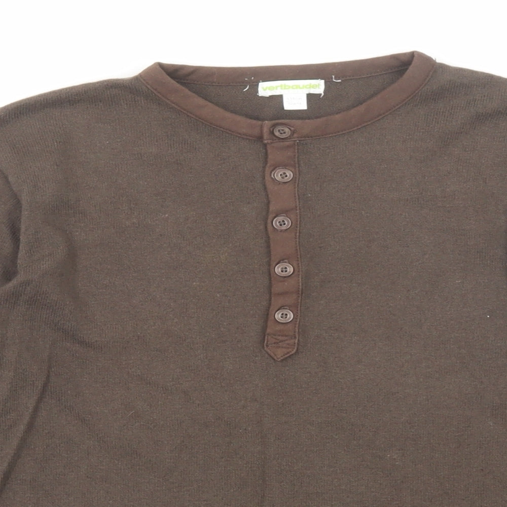 Vertbaudet Girls Brown Round Neck Cotton Pullover Jumper Size 10 Years Button