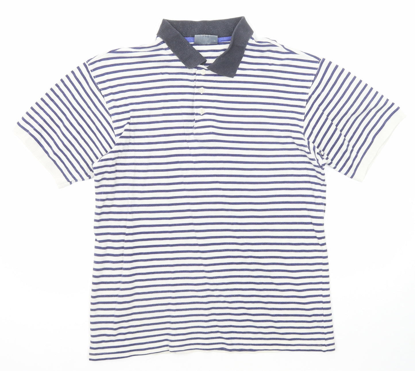 BHS Mens Blue Striped Cotton Polo Size M Collared Button