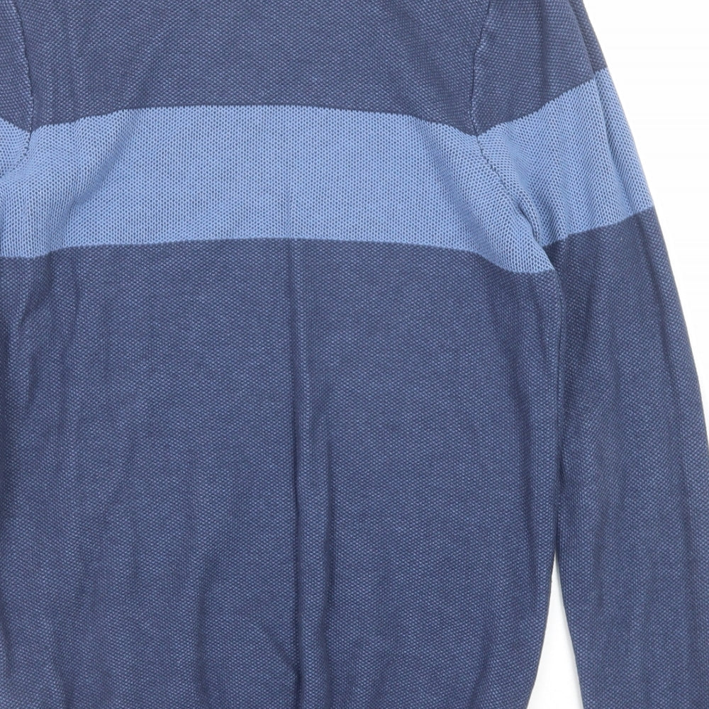 Marks and Spencer Mens Blue Round Neck Cotton Pullover Jumper Size M Long Sleeve