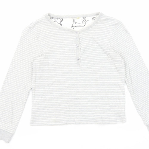 John Lewis Girls Grey Round Neck Striped Cotton Pullover Jumper Size 9 Years Button