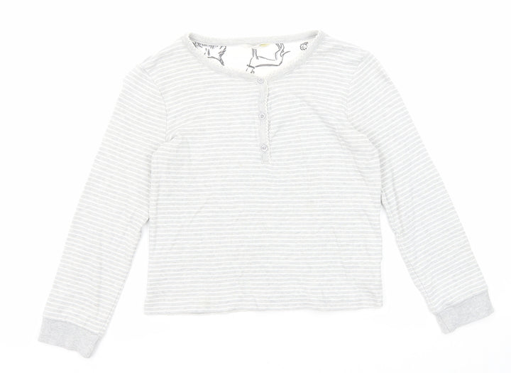 John Lewis Girls Grey Round Neck Striped Cotton Pullover Jumper Size 9 Years Button